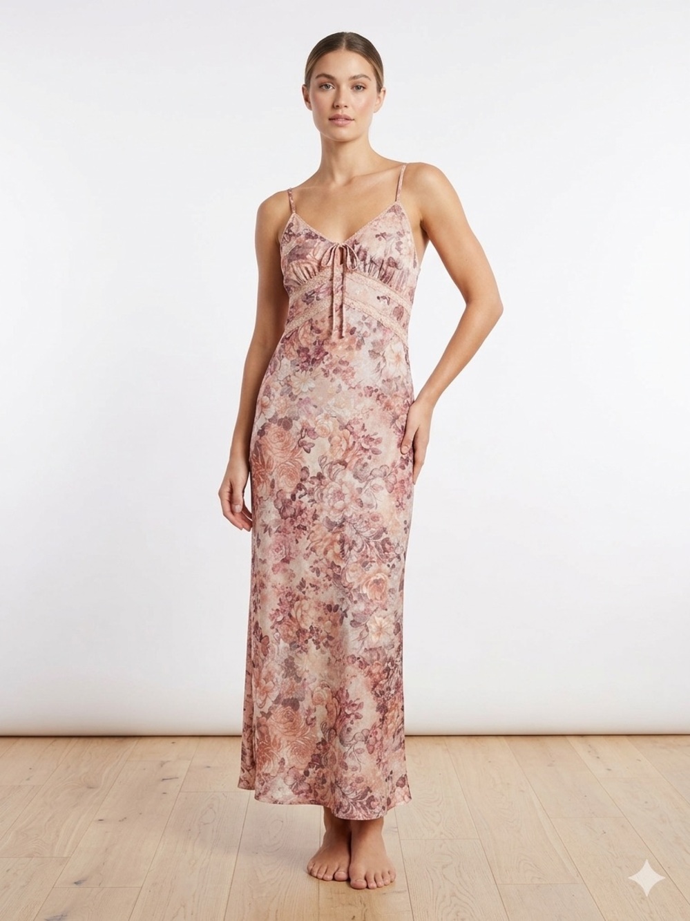 90s Grunge Dusty Rose Floral Butterfly Maxi Slip Dress Fairycore Whimsical XL/L